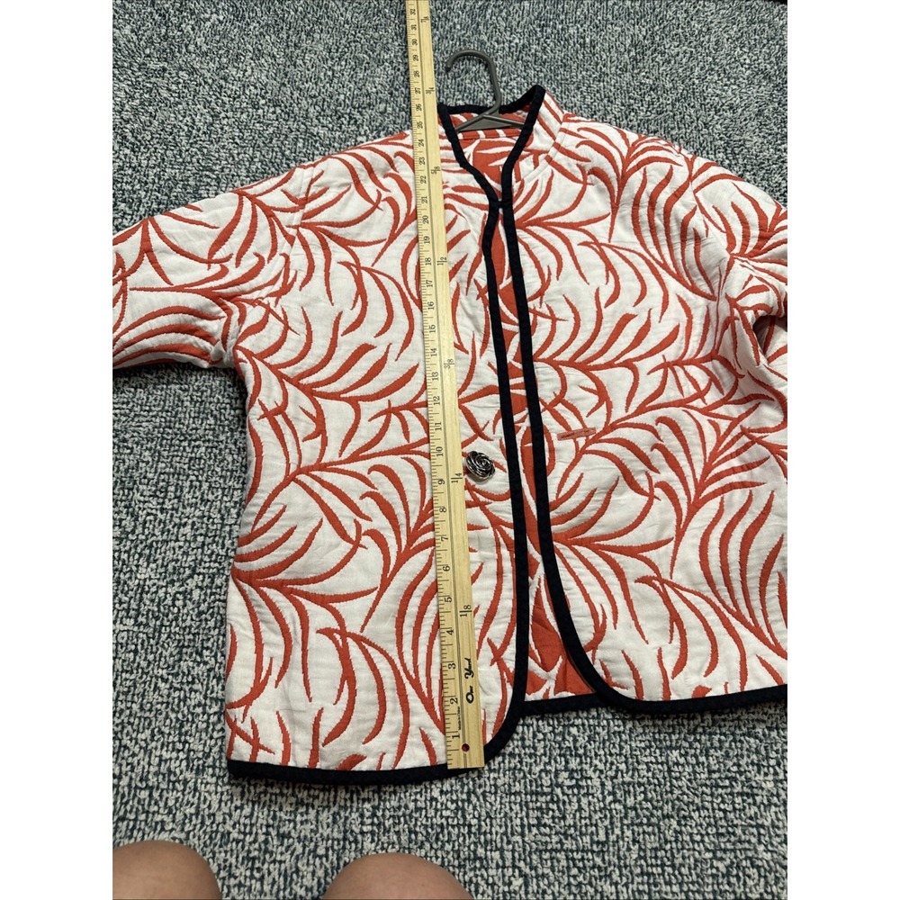 Trimdin Reversible Quilted Jacket Women XL Orange White Palm Leaf Knit Blazer - Picture 9 of 14